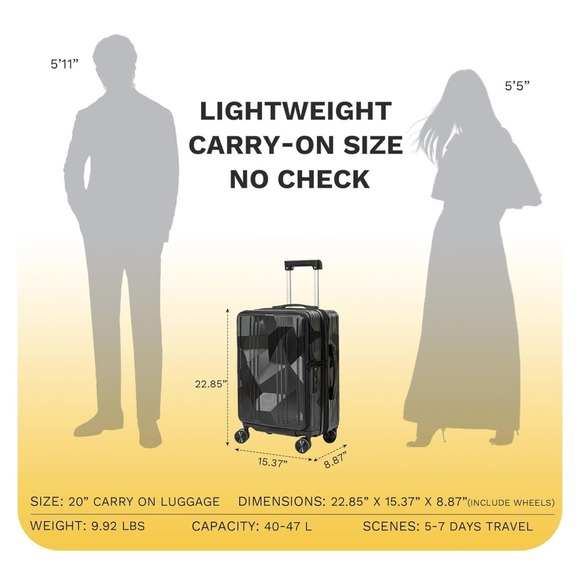 Carry On Luggage 22x14x9 Airline Approved Expandable - Picture 6 of 10